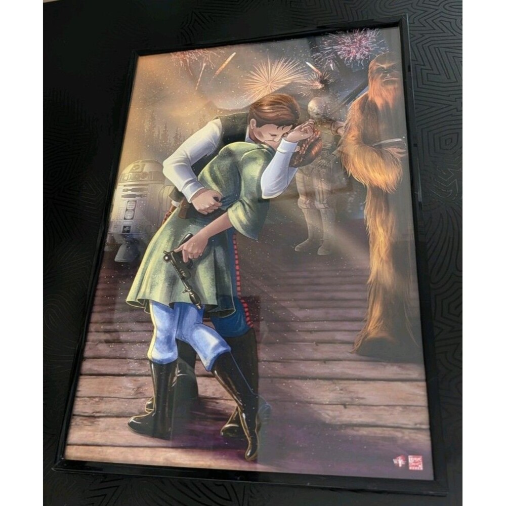 Star Wars Endor Kiss 2015 Wil Woods Tyrine Carver Framed Art Print Parody Ltd Ed